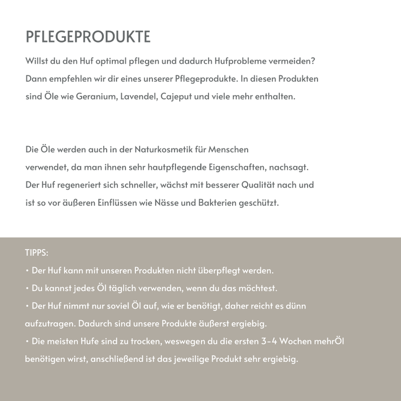 Huföl Produktfolder – Hufpflege für Pferde
