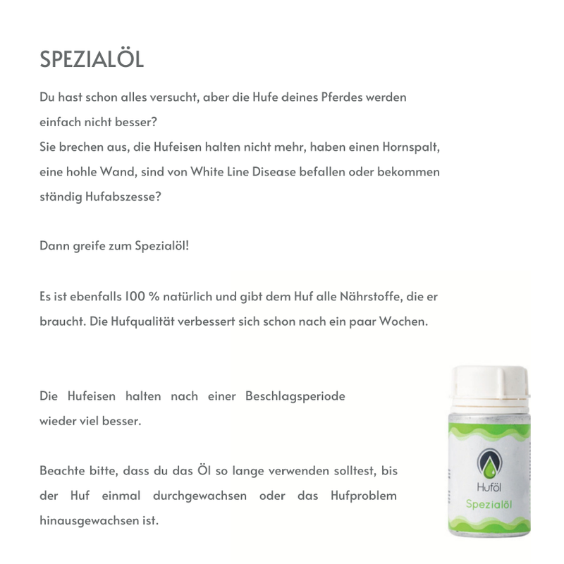 Huföl Produktfolder – Hufpflege für Pferde